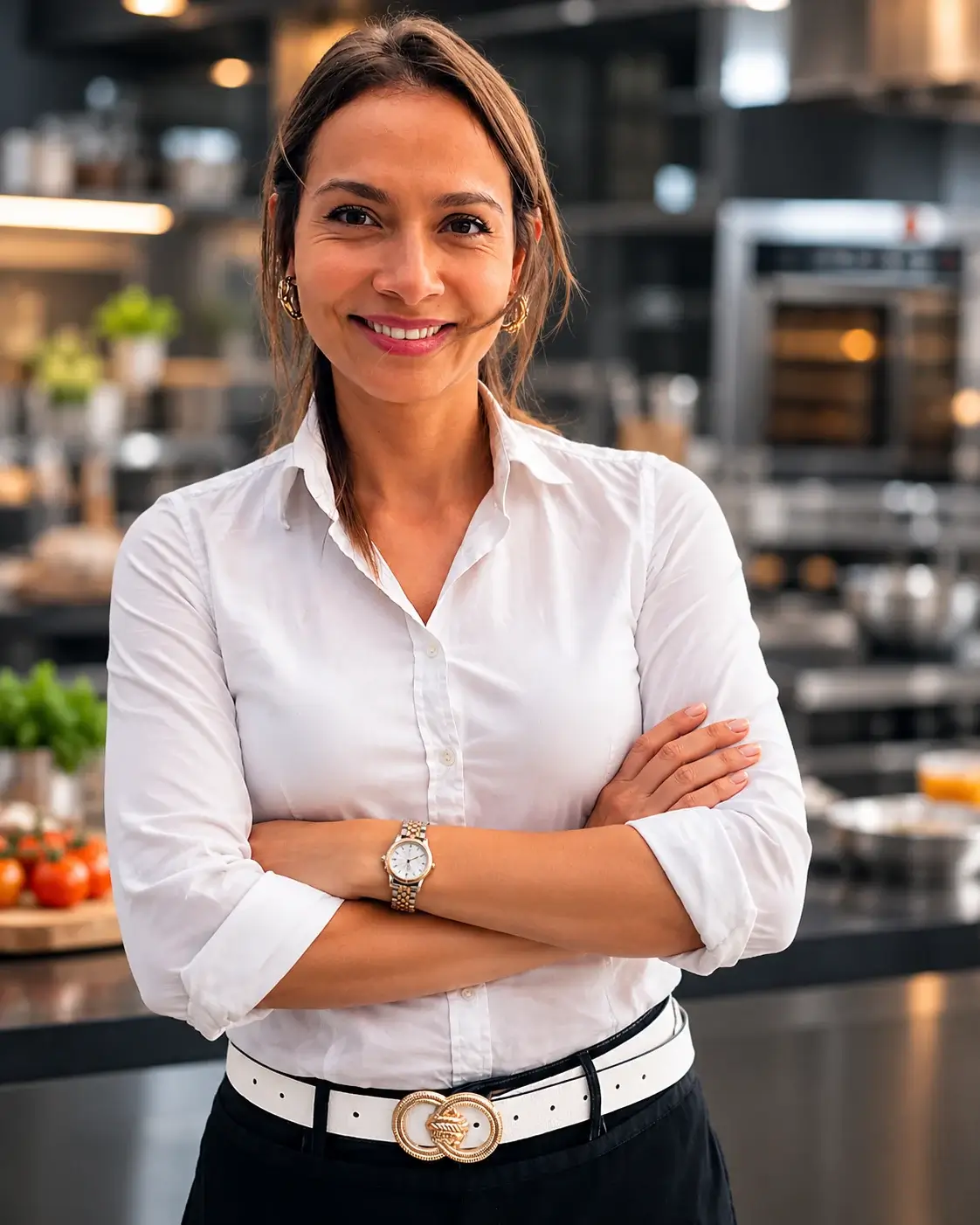 Chaima Sakka standing in a professional kitchen.